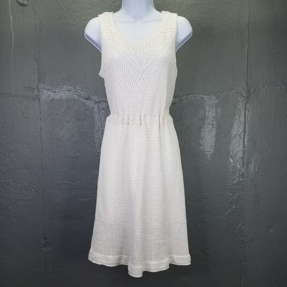 J Jill Dress Women's Petite S White Crochet Tassels Beach Wedding Coastal Fairy